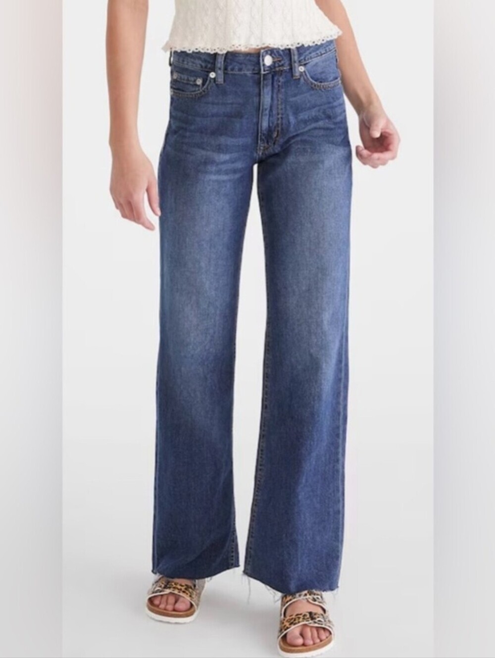 Aeropostale High-Rise Wide Leg Jeans Mid Wash Y2k Retro Streetwear 90's Gen Z